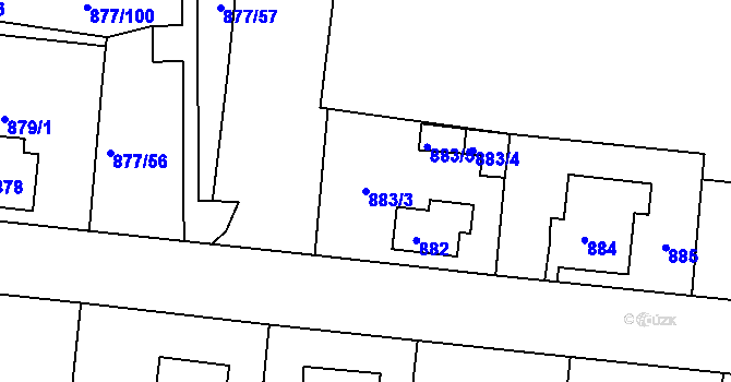 Parcela st. 883/3 v KÚ Boletice nad Labem, Katastrální mapa