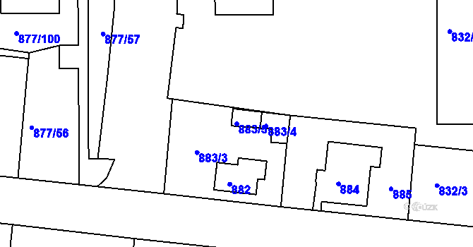 Parcela st. 883/5 v KÚ Boletice nad Labem, Katastrální mapa