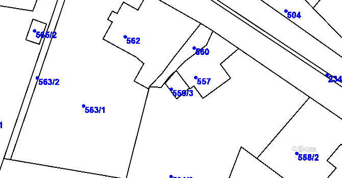 Parcela st. 559/3 v KÚ Boletice nad Labem, Katastrální mapa