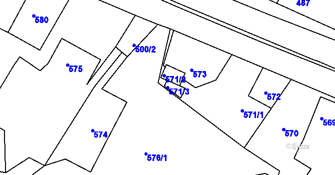 Parcela st. 571/3 v KÚ Boletice nad Labem, Katastrální mapa