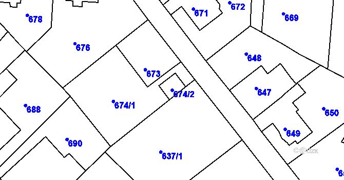 Parcela st. 674/2 v KÚ Boletice nad Labem, Katastrální mapa