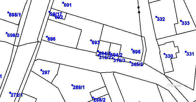 Parcela st. 694/1 v KÚ Křešice u Děčína, Katastrální mapa