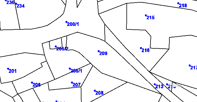 Parcela st. 209 v KÚ Nebočady, Katastrální mapa