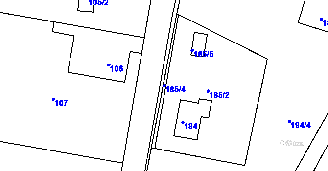 Parcela st. 185/4 v KÚ Nebočady, Katastrální mapa