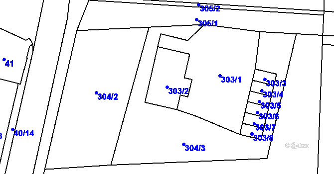 Parcela st. 303/2 v KÚ Nebočady, Katastrální mapa