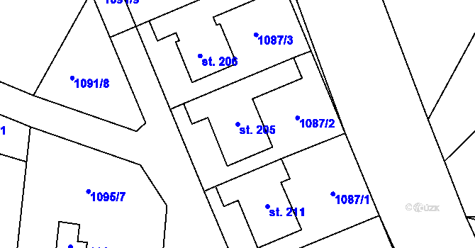 Parcela st. 205 v KÚ Bolina, Katastrální mapa