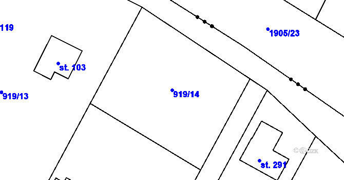 Parcela st. 919/14 v KÚ Bolina, Katastrální mapa