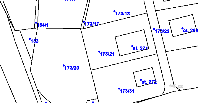 Parcela st. 173/21 v KÚ Bolina, Katastrální mapa