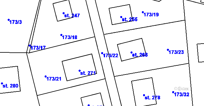 Parcela st. 173/22 v KÚ Bolina, Katastrální mapa