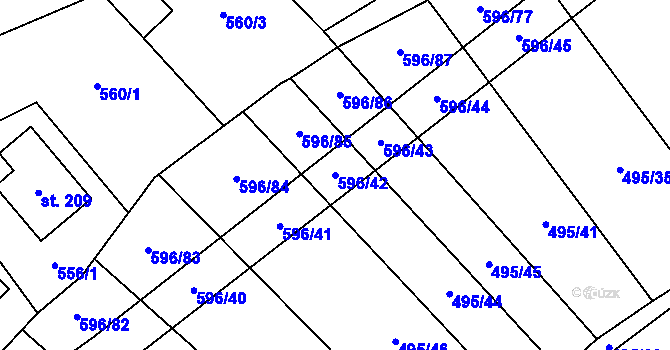 Parcela st. 596/42 v KÚ Bolina, Katastrální mapa