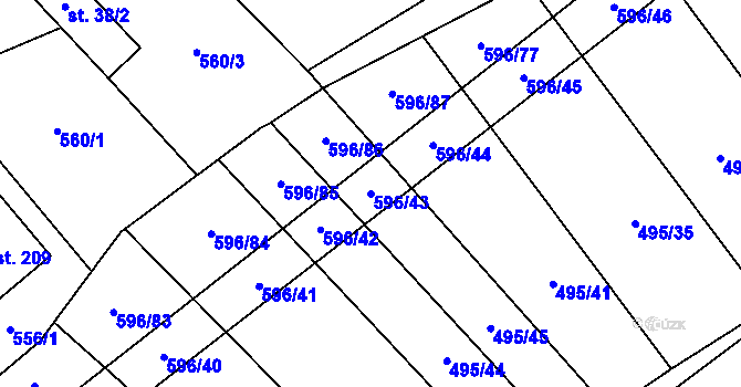 Parcela st. 596/43 v KÚ Bolina, Katastrální mapa