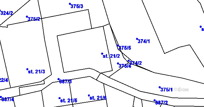 Parcela st. 21/2 v KÚ Bonkovice, Katastrální mapa