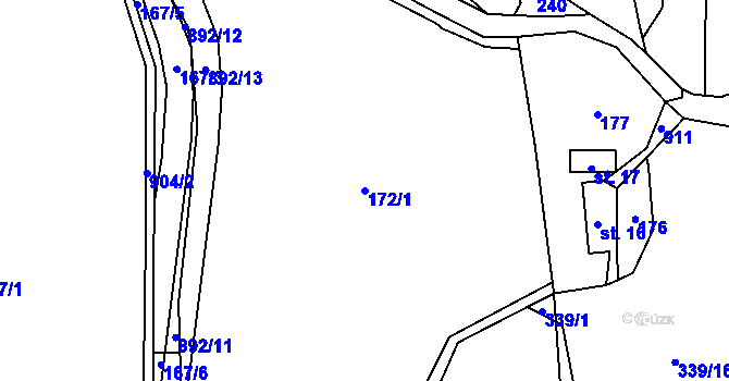 Parcela st. 172/1 v KÚ Bonkovice, Katastrální mapa