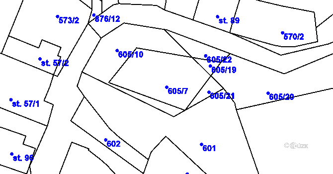 Parcela st. 605/7 v KÚ Bonkovice, Katastrální mapa