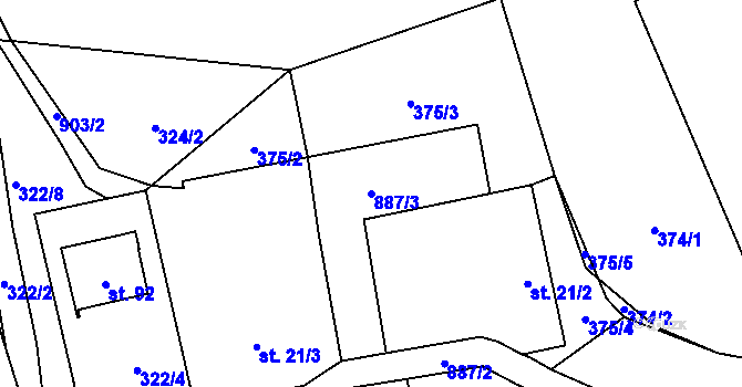 Parcela st. 887/3 v KÚ Bonkovice, Katastrální mapa