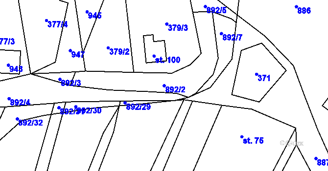 Parcela st. 892/2 v KÚ Bonkovice, Katastrální mapa