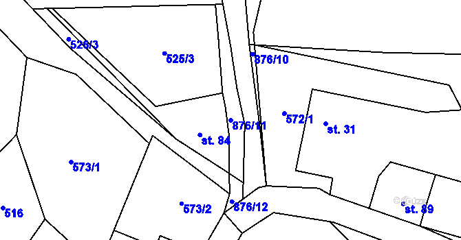 Parcela st. 876/11 v KÚ Bonkovice, Katastrální mapa