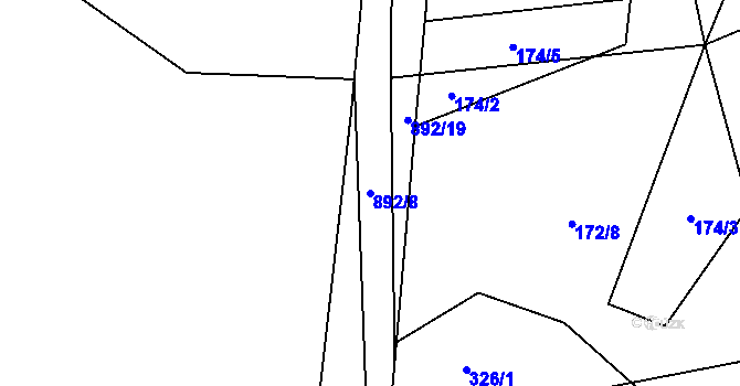 Parcela st. 892/8 v KÚ Bonkovice, Katastrální mapa