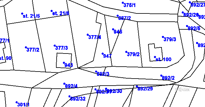 Parcela st. 947 v KÚ Bonkovice, Katastrální mapa