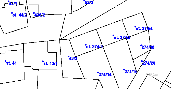 Parcela st. 274/2 v KÚ Boňov, Katastrální mapa