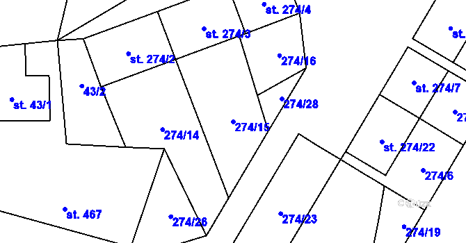 Parcela st. 274/15 v KÚ Boňov, Katastrální mapa
