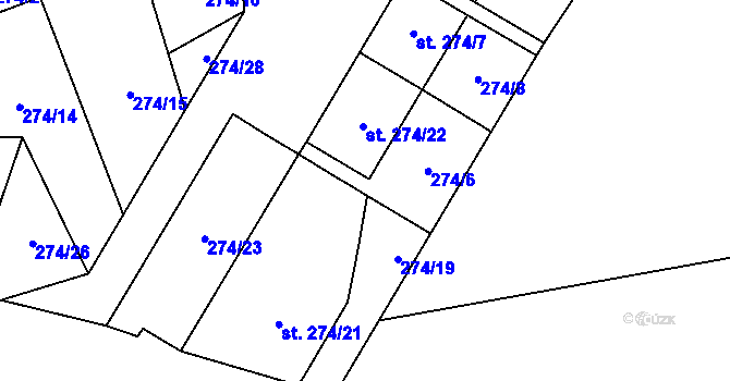 Parcela st. 274/20 v KÚ Boňov, Katastrální mapa