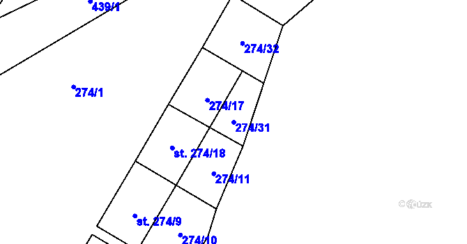 Parcela st. 274/31 v KÚ Boňov, Katastrální mapa