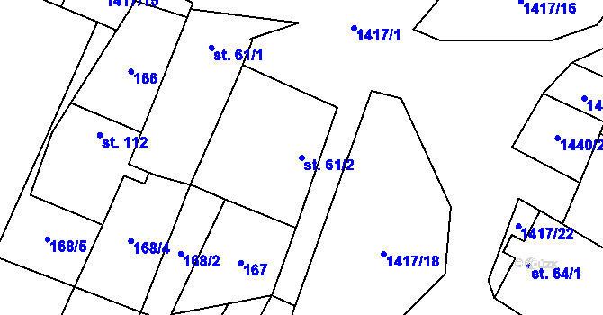 Parcela st. 61/2 v KÚ Bor, Katastrální mapa