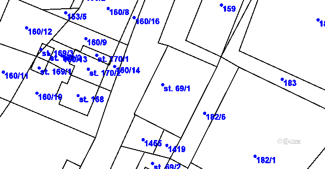 Parcela st. 69/1 v KÚ Bor, Katastrální mapa