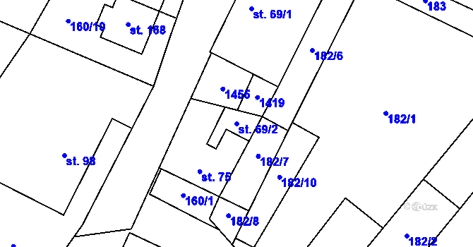 Parcela st. 69/2 v KÚ Bor, Katastrální mapa