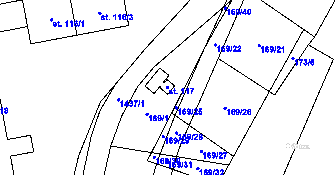 Parcela st. 117 v KÚ Bor, Katastrální mapa