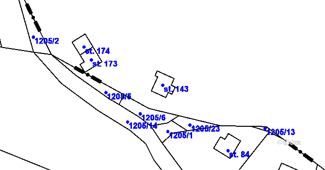 Parcela st. 143 v KÚ Bor, Katastrální mapa