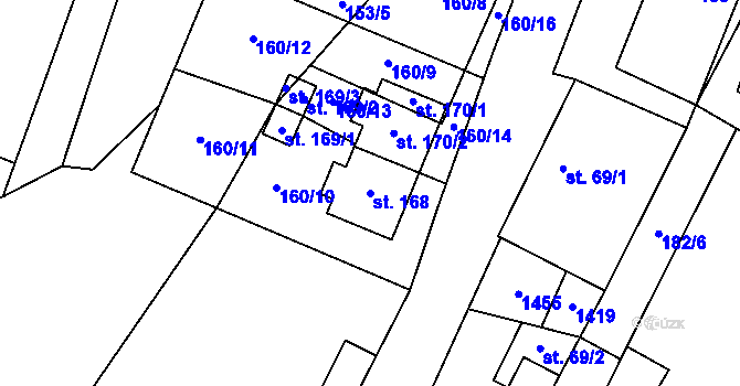 Parcela st. 168 v KÚ Bor, Katastrální mapa