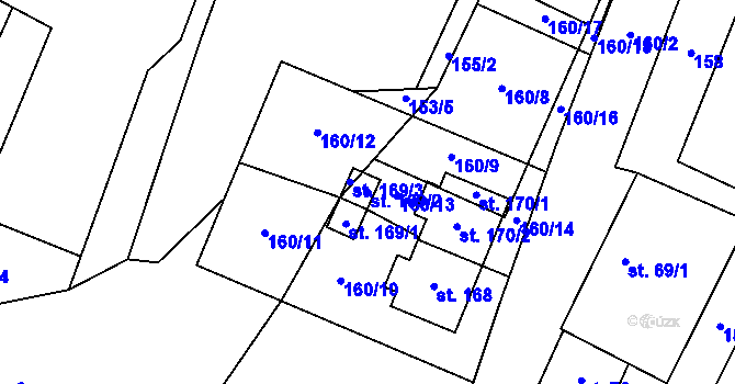 Parcela st. 169/2 v KÚ Bor, Katastrální mapa