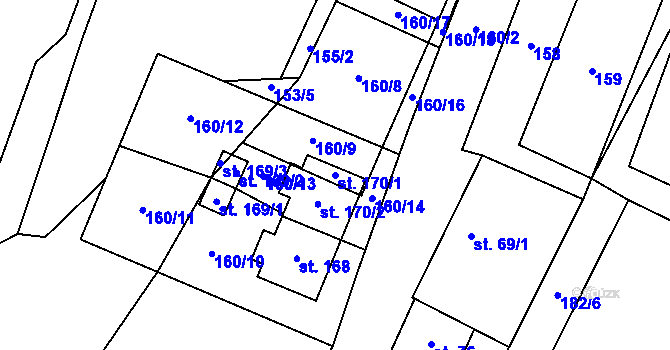 Parcela st. 170/1 v KÚ Bor, Katastrální mapa