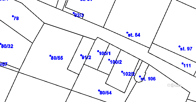 Parcela st. 100/1 v KÚ Bor, Katastrální mapa