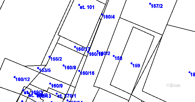 Parcela st. 160/2 v KÚ Bor, Katastrální mapa