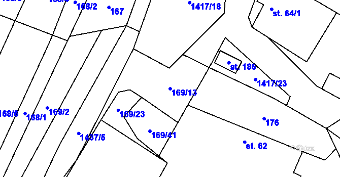 Parcela st. 169/13 v KÚ Bor, Katastrální mapa
