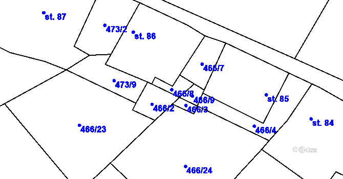 Parcela st. 466/8 v KÚ Bor, Katastrální mapa