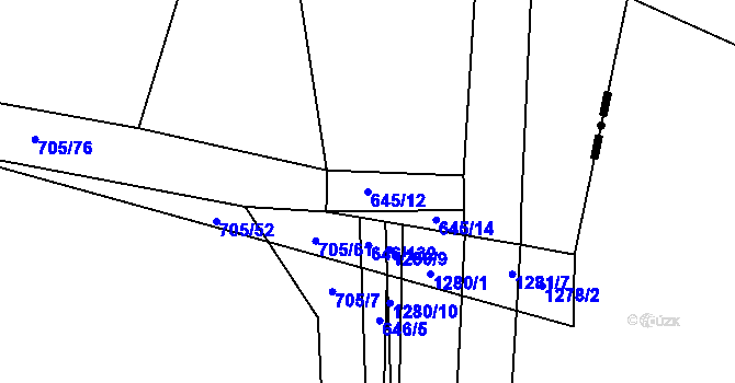 Parcela st. 645/12 v KÚ Bor, Katastrální mapa