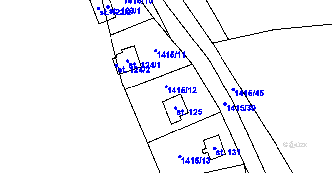 Parcela st. 1415/12 v KÚ Bor, Katastrální mapa
