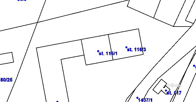 Parcela st. 116/1 v KÚ Bor, Katastrální mapa
