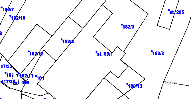 Parcela st. 68/2 v KÚ Bor, Katastrální mapa
