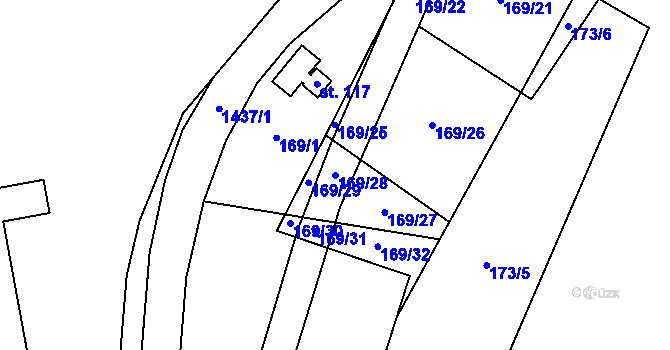 Parcela st. 169/28 v KÚ Bor, Katastrální mapa
