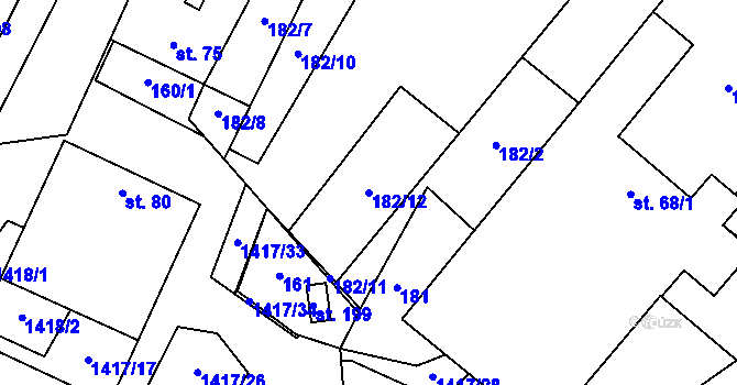 Parcela st. 182/12 v KÚ Bor, Katastrální mapa