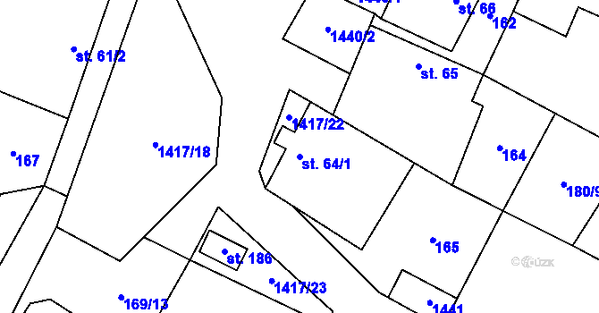 Parcela st. 64/1 v KÚ Bor, Katastrální mapa