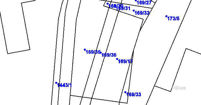 Parcela st. 169/36 v KÚ Bor, Katastrální mapa