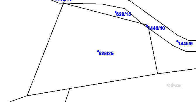 Parcela st. 628/25 v KÚ Bor, Katastrální mapa