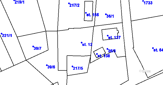Parcela st. 12 v KÚ Bor u Karlových Var, Katastrální mapa