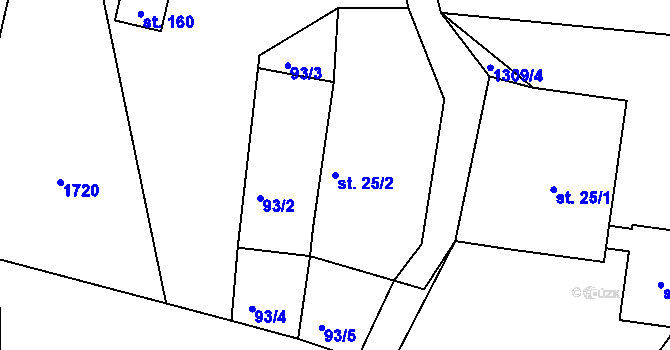 Parcela st. 25/2 v KÚ Bor u Karlových Var, Katastrální mapa